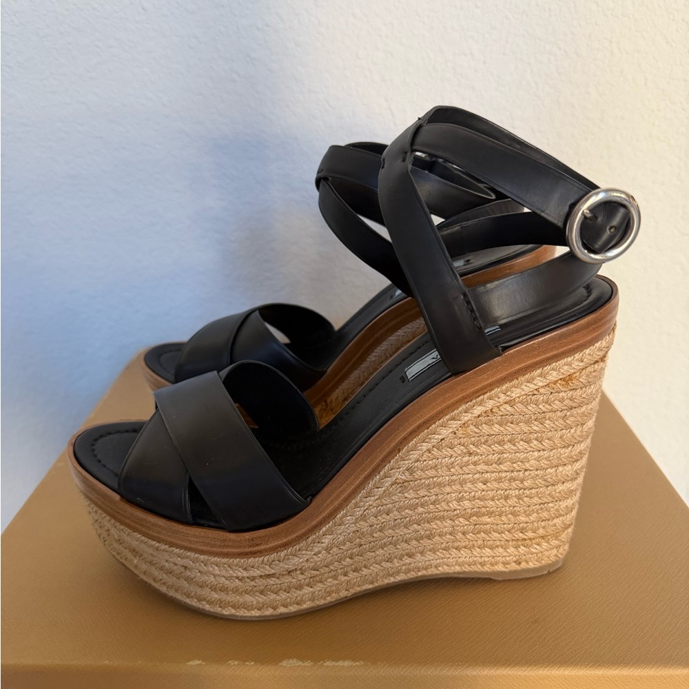 Prada Black and Tan Wedge Sandals 41 - Picture 6 of 10